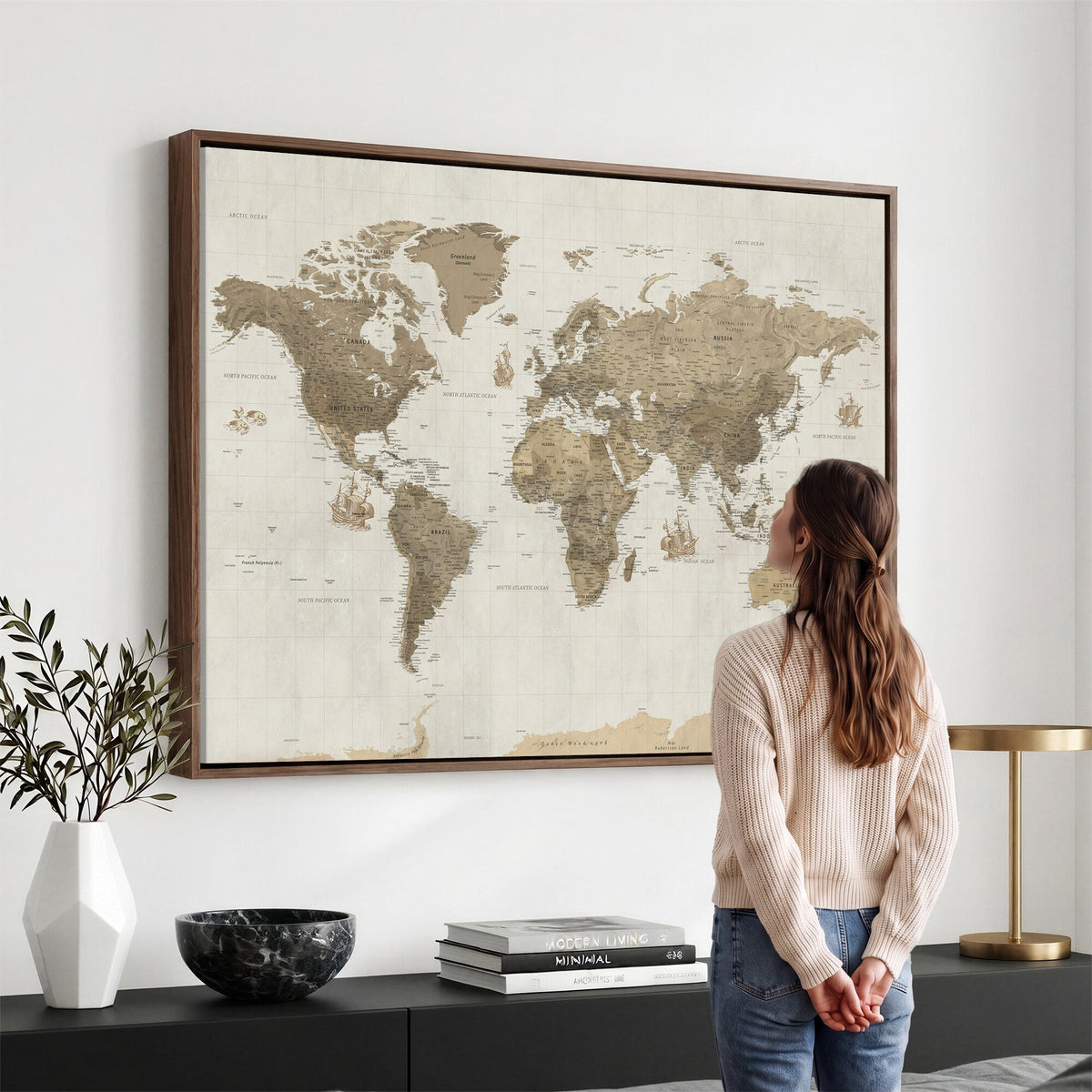 Detailed World Map Wall Art Canvas Print