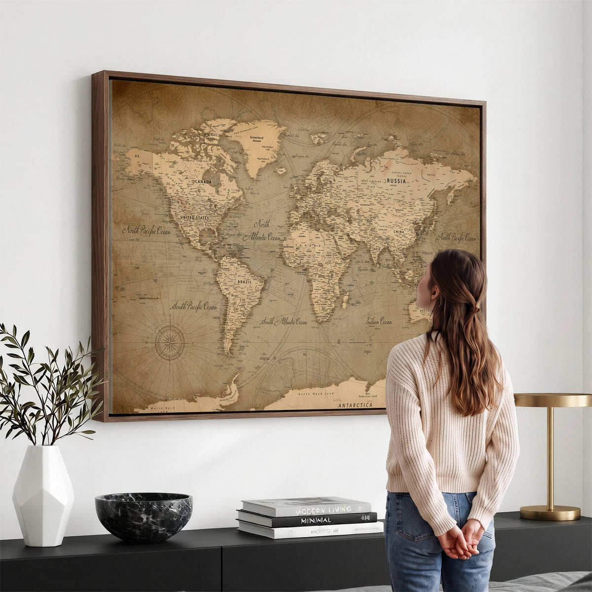 Dark World Map Canvas Print | Framed Travel Map Wall Art