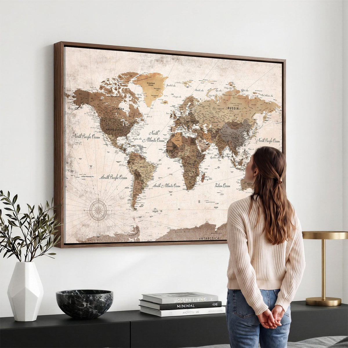 Modern World Map Canvas Print | Framed Travel Map Wall Art