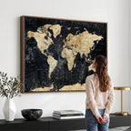 Framed Large World Map Wall Art Canvas Print for Living Room