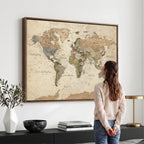 Framed World Map Wall Art for Home and Office Decor