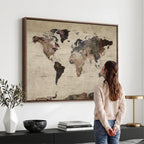 World Map Canvas Print, Detailed Map of the World, Adventure Gift for Couples and Anniversaries