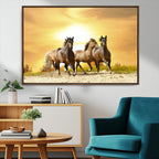 Wild Horses Wall Art Canvas Print, Framed Galloping Herd