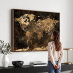 World Map Canvas Print, Modern Decorative Framed Map Artwork