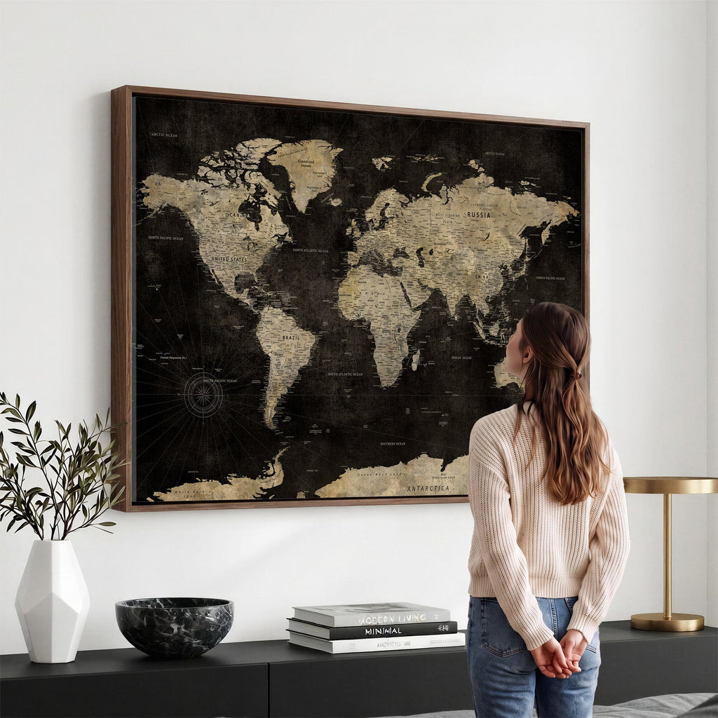 Push Pin World Map Canvas Wall Art Print, Interactive Travel Map
