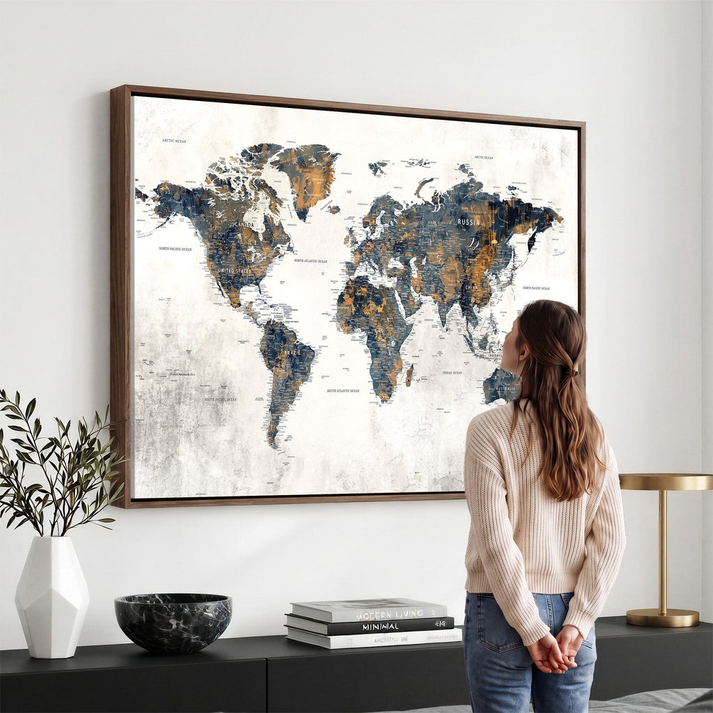 World Map Wall Art Canvas Print for Office Wall Decor