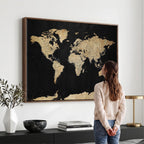 Beige World Map Canvas Wall Art Print, Minimal Black and Beige Map