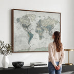 Neutral Vintage World Map Canvas Wall Art Print, Classic Map Artwork