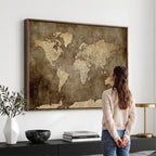 Dark Vintage World Map Canvas Wall Art Print, Antique Map Artwork