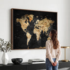 World Map Canvas Wall Art with Famous Landmarks | Framed Travel Map