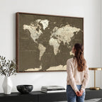 Vintage World Map Canvas Print | Framed Travel Map Wall Art for Couples