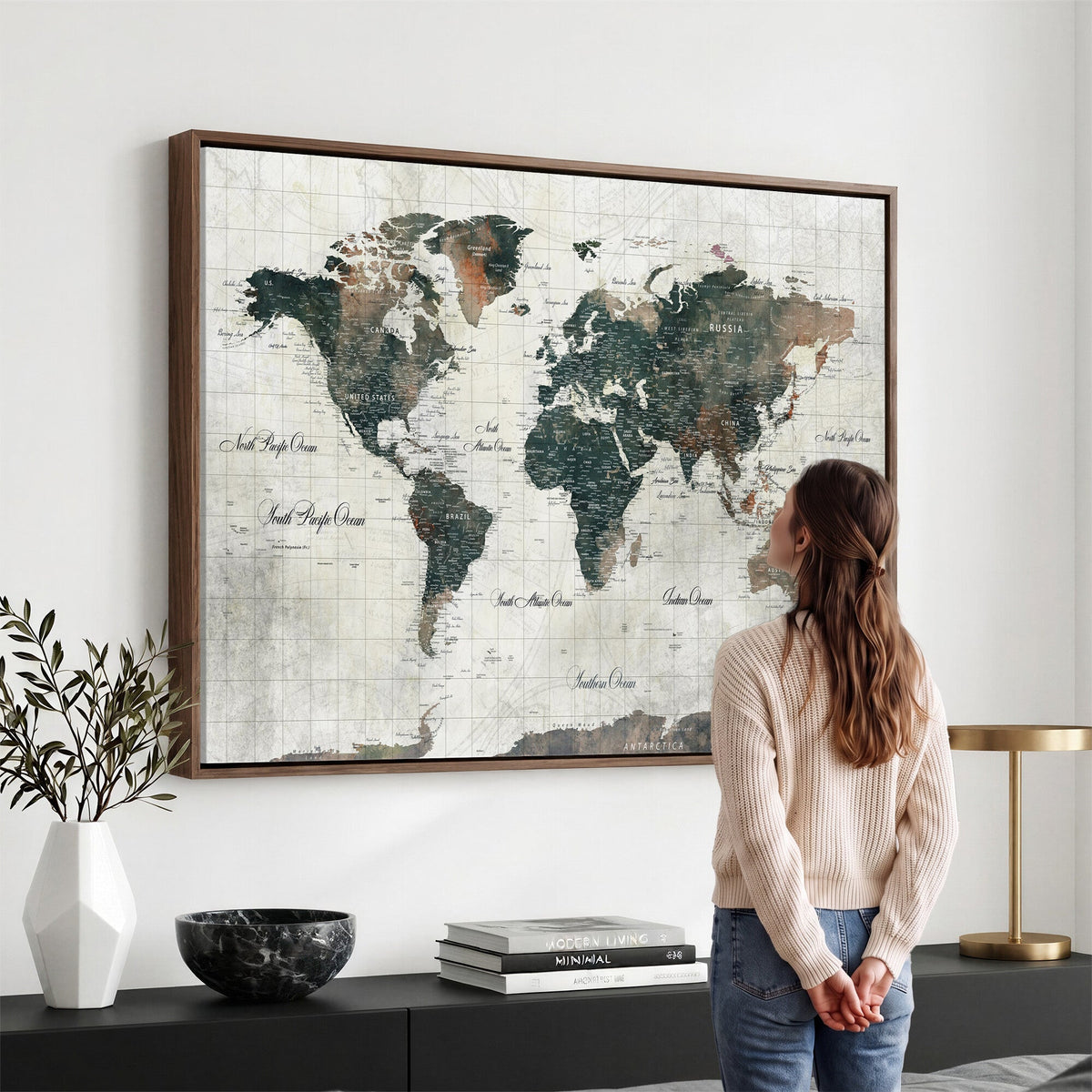 World Map Canvas Print | Framed Travel Map Wall Art for Couples