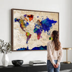 Watercolor World Map Canvas Print | Framed Wall Art for Couples