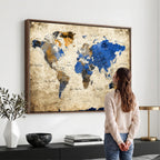 World Map Canvas Print | Colorful Abstract Travel Map, Framed Wall Art