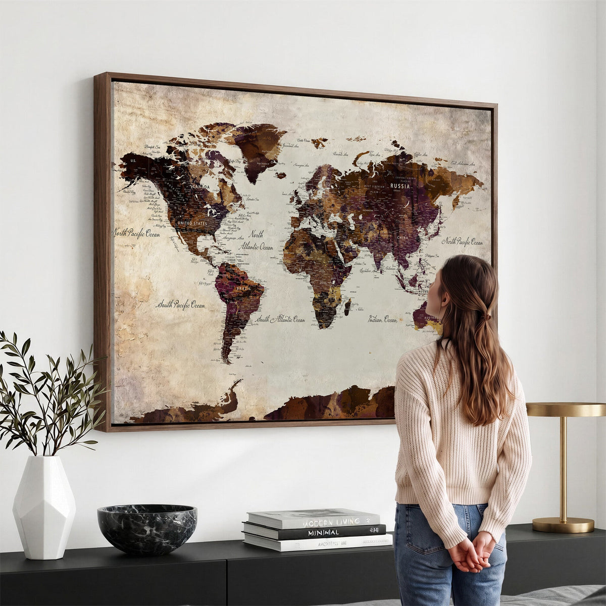 World Map Canvas Triptych | Colorful Global Wall Art for Living Rooms