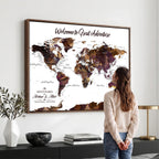 Custom Push Pin World Map Wall Art Canvas Print | Personalized Travel Map
