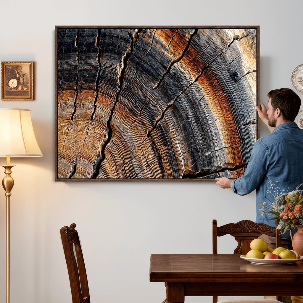 Abstract Tree Ring Wall Art Print, Natural Rustic Wood Grain Canvas