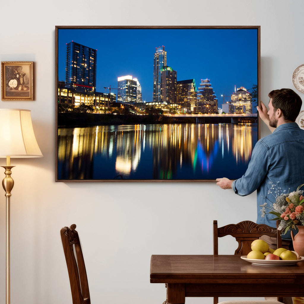 Austin Skyline Wall Art Canvas Print, Austin Downtown Night Cityscape