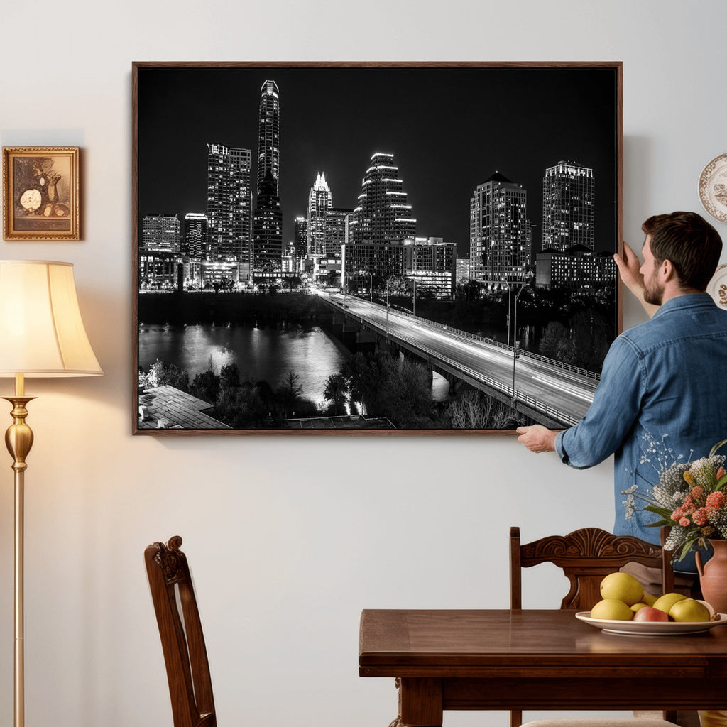 Austin Skyline Wall Art Canvas Print, Austin Downtown Night Cityscape