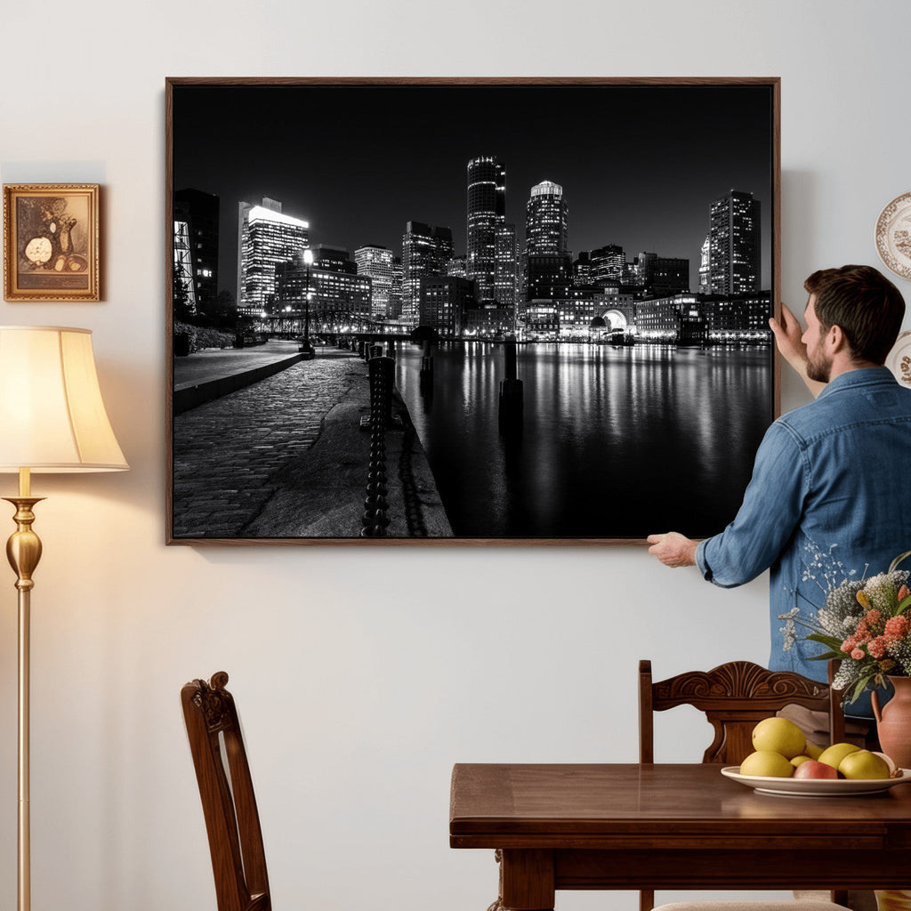 Boston Wall Art Canvas Print, Boston City Downtown Night Cityscape