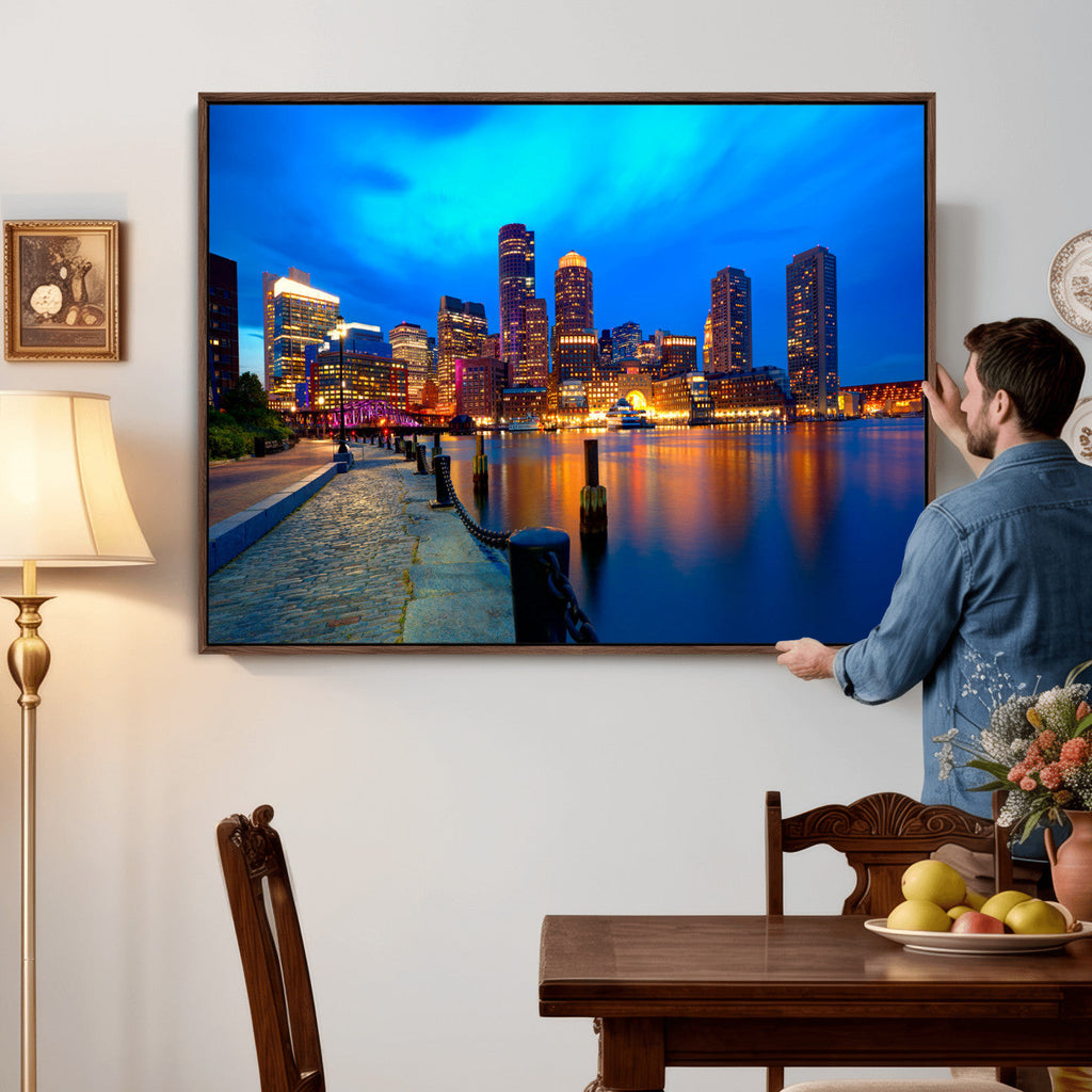 Boston Wall Art Canvas Print, Boston City Downtown Night Cityscape