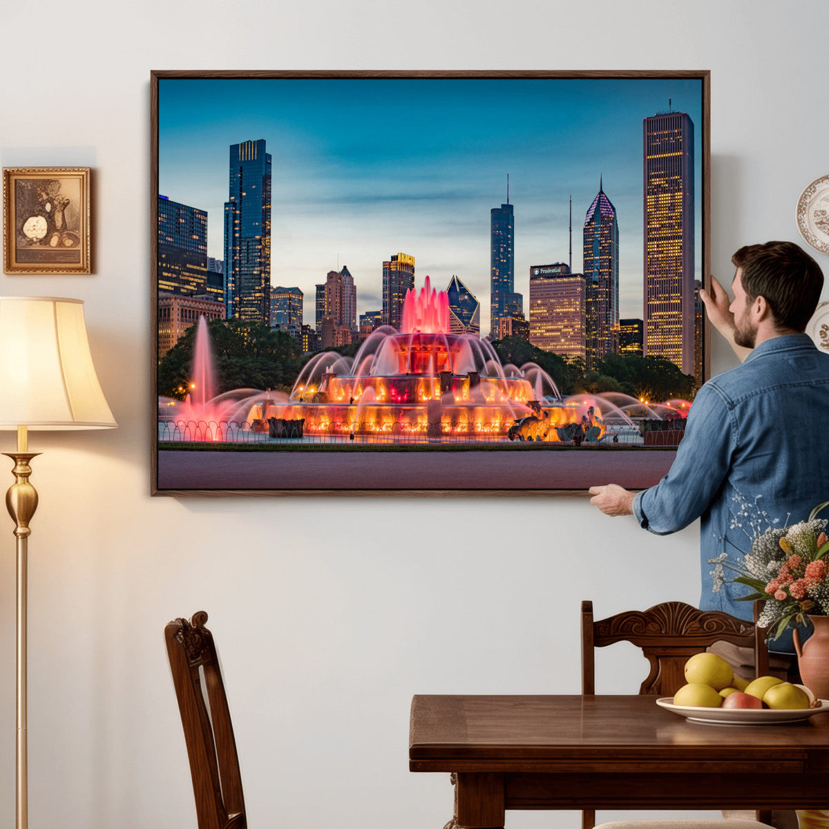Chicago Wall Art Canvas Print - Chicago City Downtown Night Cityscape