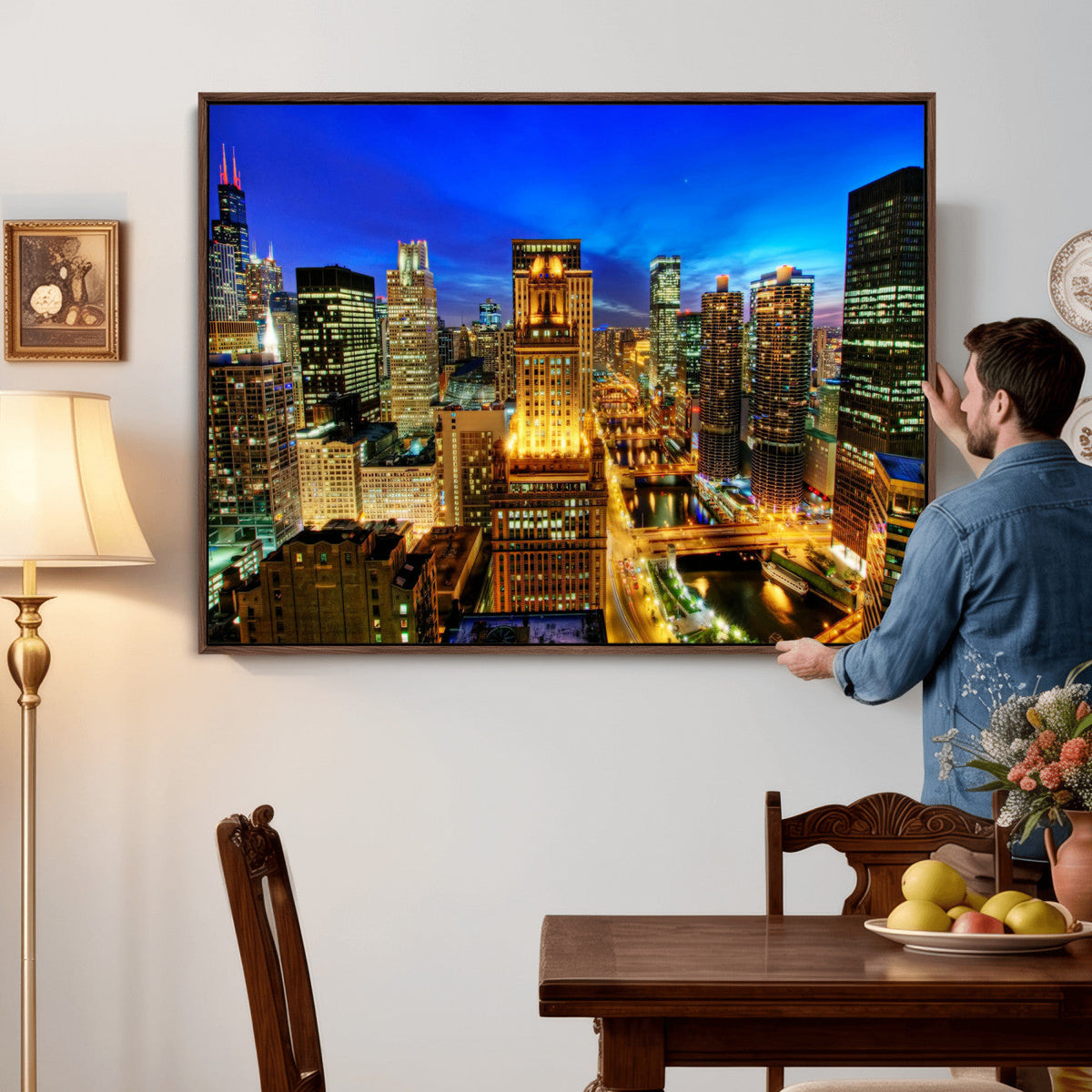 Chicago Wall Art Canvas Print - Chicago City Downtown Night Cityscape