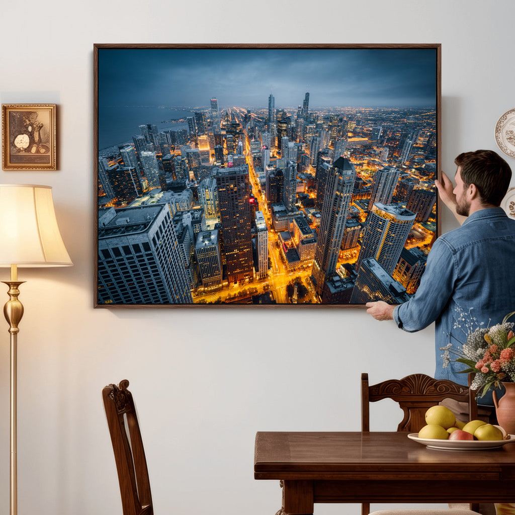 Chicago Wall Art Canvas Print - Chicago City Downtown Night Cityscape