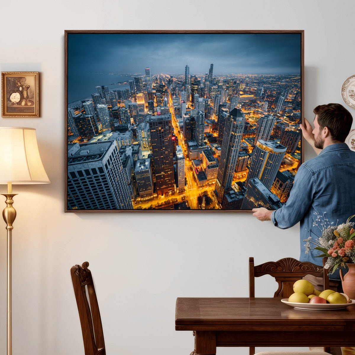 Chicago Wall Art Canvas Print - Chicago City Downtown Night Cityscape