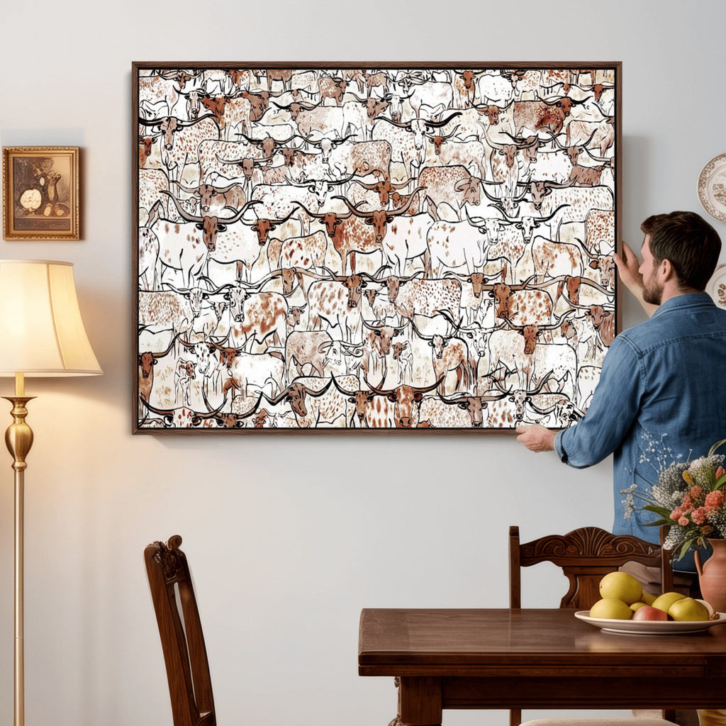 Abstract Longhorn Herd Wall Art Canvas Print