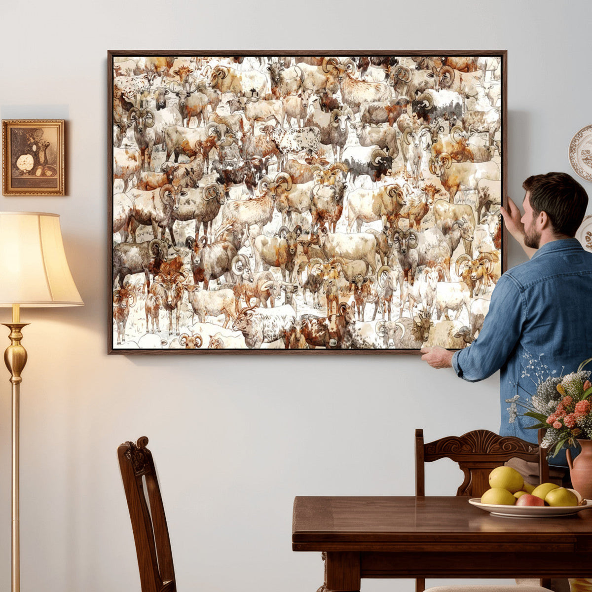 Farmhouse Bighorn Sheep Wall Art Canvas Print