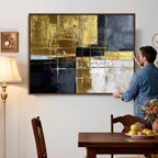 Gold Navy Abstract Wall Art Canvas Print, Modern Luxury Geometric Art for Living Room and Office