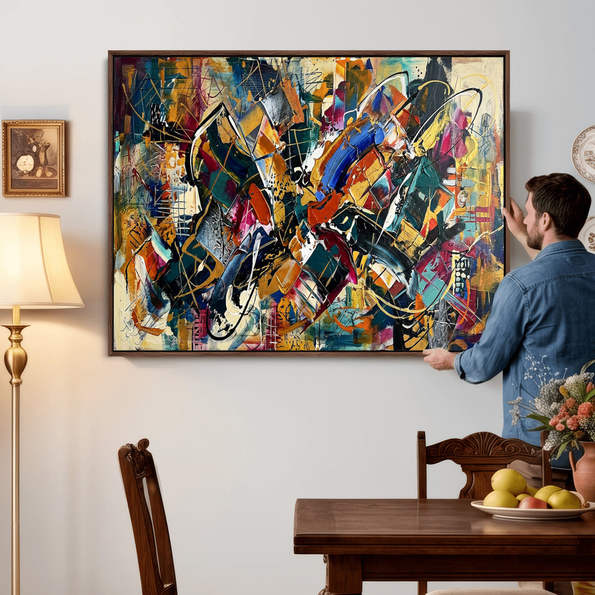 Geometric Abstract Wall Art Canvas Print, Orange Blue