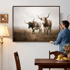 Texas Longhorn Canvas Wall Art Western Bull Desert, Rustic Farmhouse Wall Decor