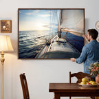 Sailboat Wall Art Canvas Print, Ocean Sunset Sailing Framed Artwork