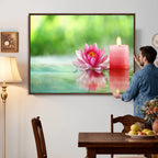 Zen Lotus Candle Canvas Wall Art, Pink Spa Meditation Decor
