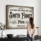 Custom Family Patio Sign Canvas, Personalized Rustic Backyard Decor