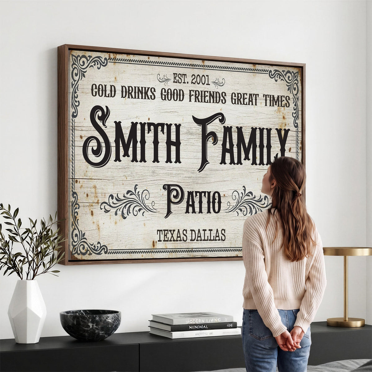 Custom Family Patio Sign Canvas, Personalized Rustic Backyard Decor