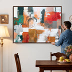 Blue Teal Abstract Canvas Wall Art, Modern Brushstroke Style Print, Navy Orange Contemporary Decor