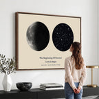 Moon and Stars Canvas Print, Personalized Moon Phase and Star Map Art