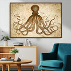 Sepia Octopus Wall Art Abstract Animal Canvas Print