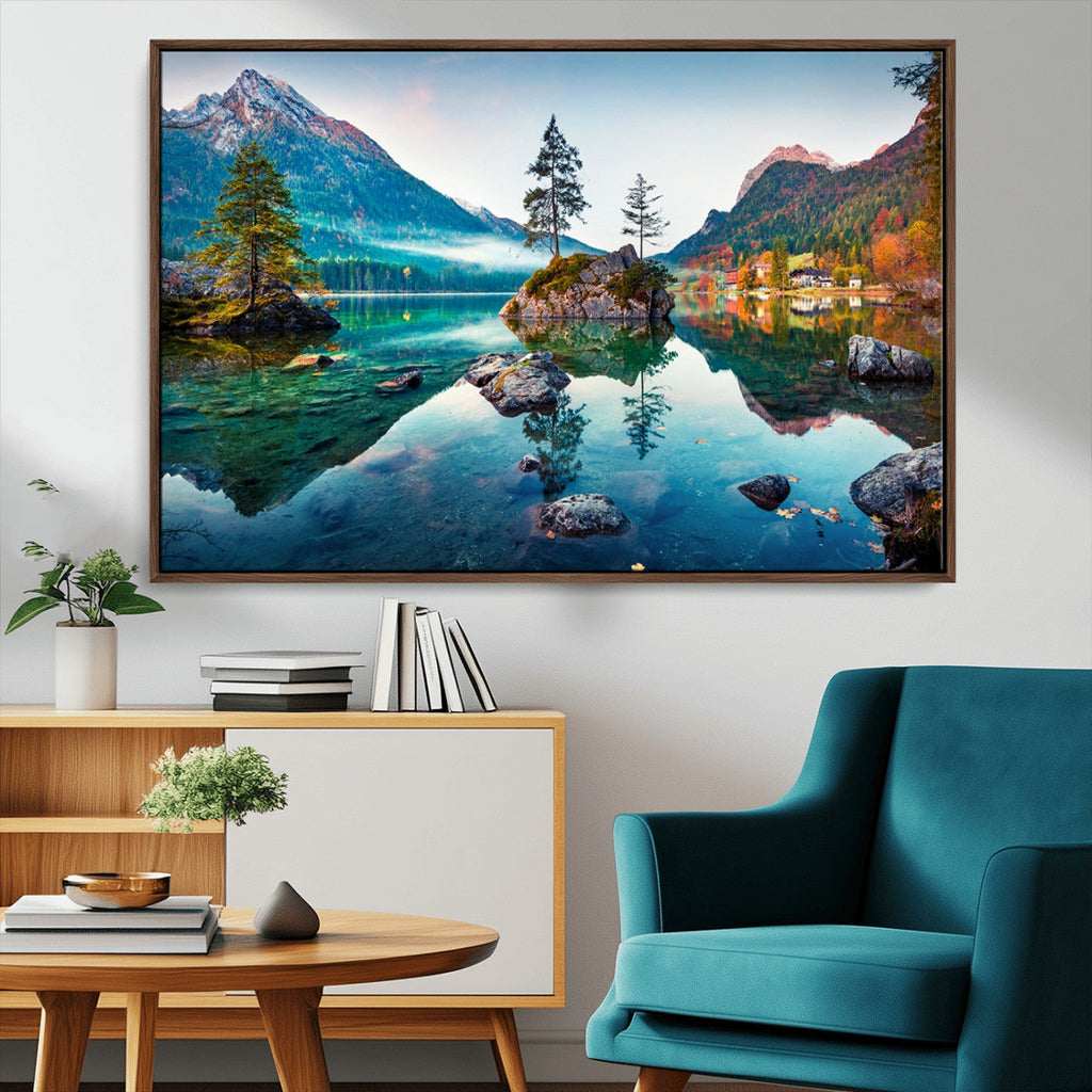 Crystal Clear Lake Wall Art | Mountains Wall Art Canvas | 3 Panel Landscape