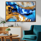 Blue Orange Marble Fluid Effect Canvas Wall Art Print