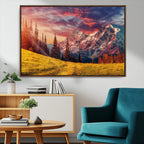 Mountain and Daylight Red Sunset Wall Art Canvas Print