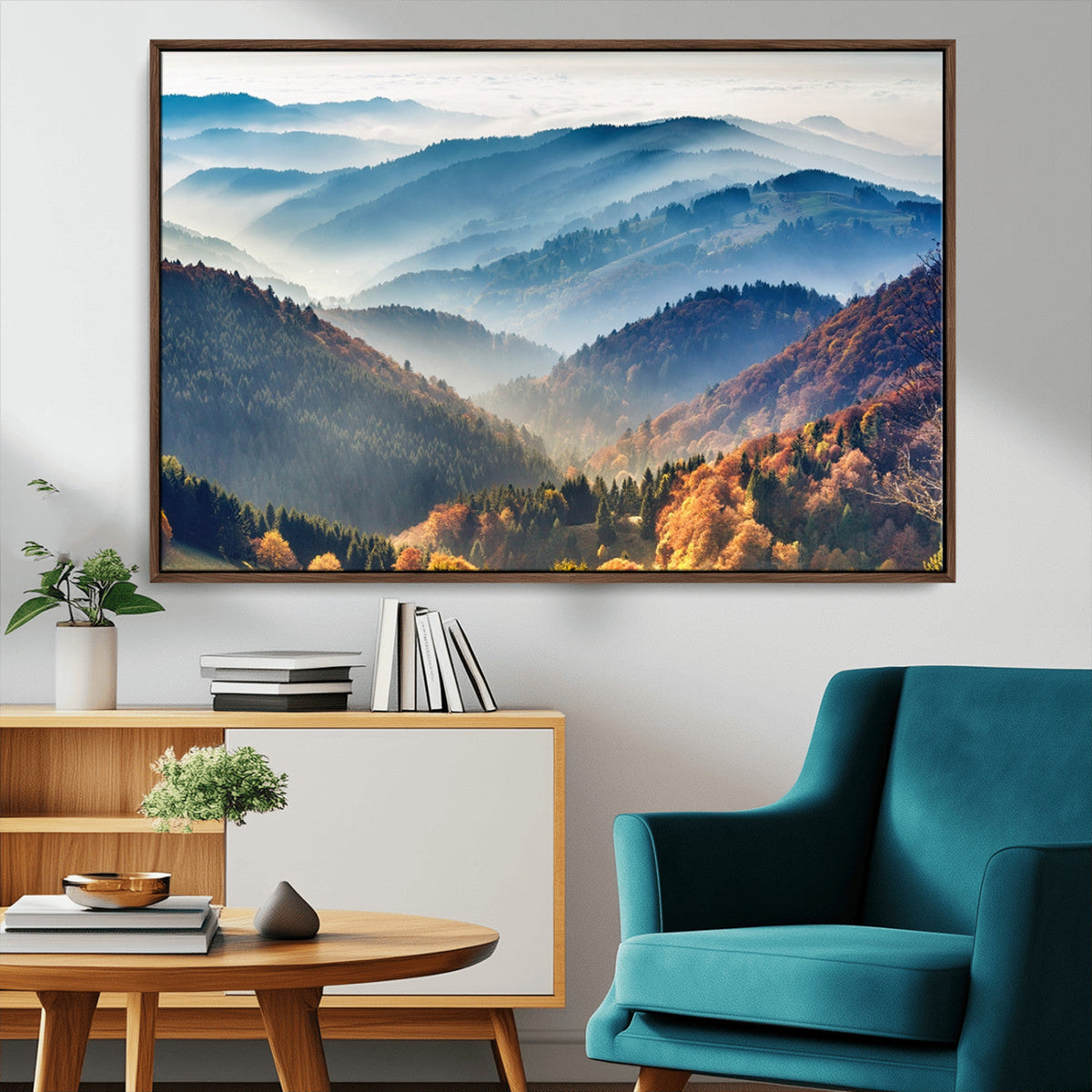Misty Mountain Sunrise Triptych Canvas Print | Autumn Landscape Wall Art
