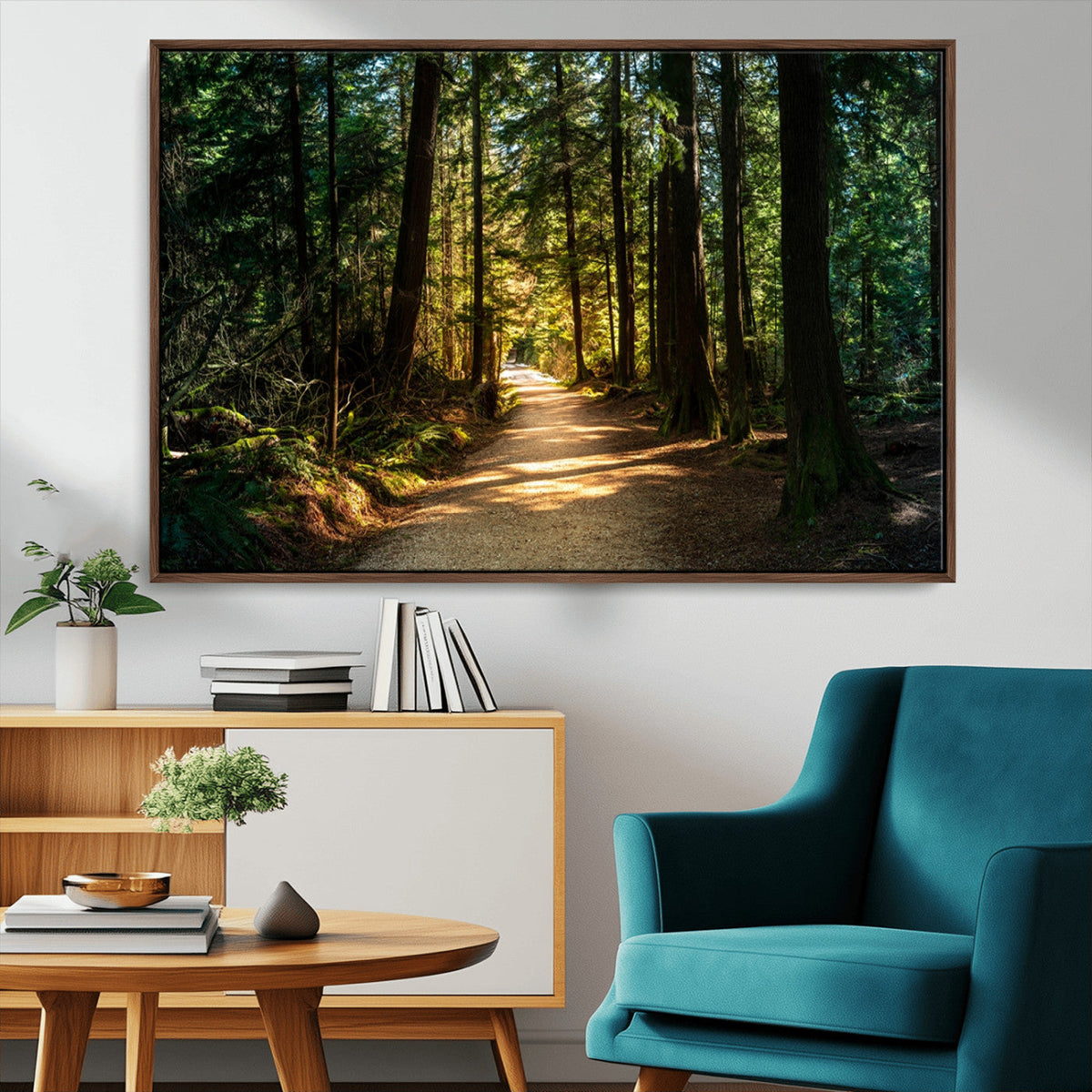 Sunlit Forest Pathway Canvas Print | 3 Panel Large Nature Wall Art