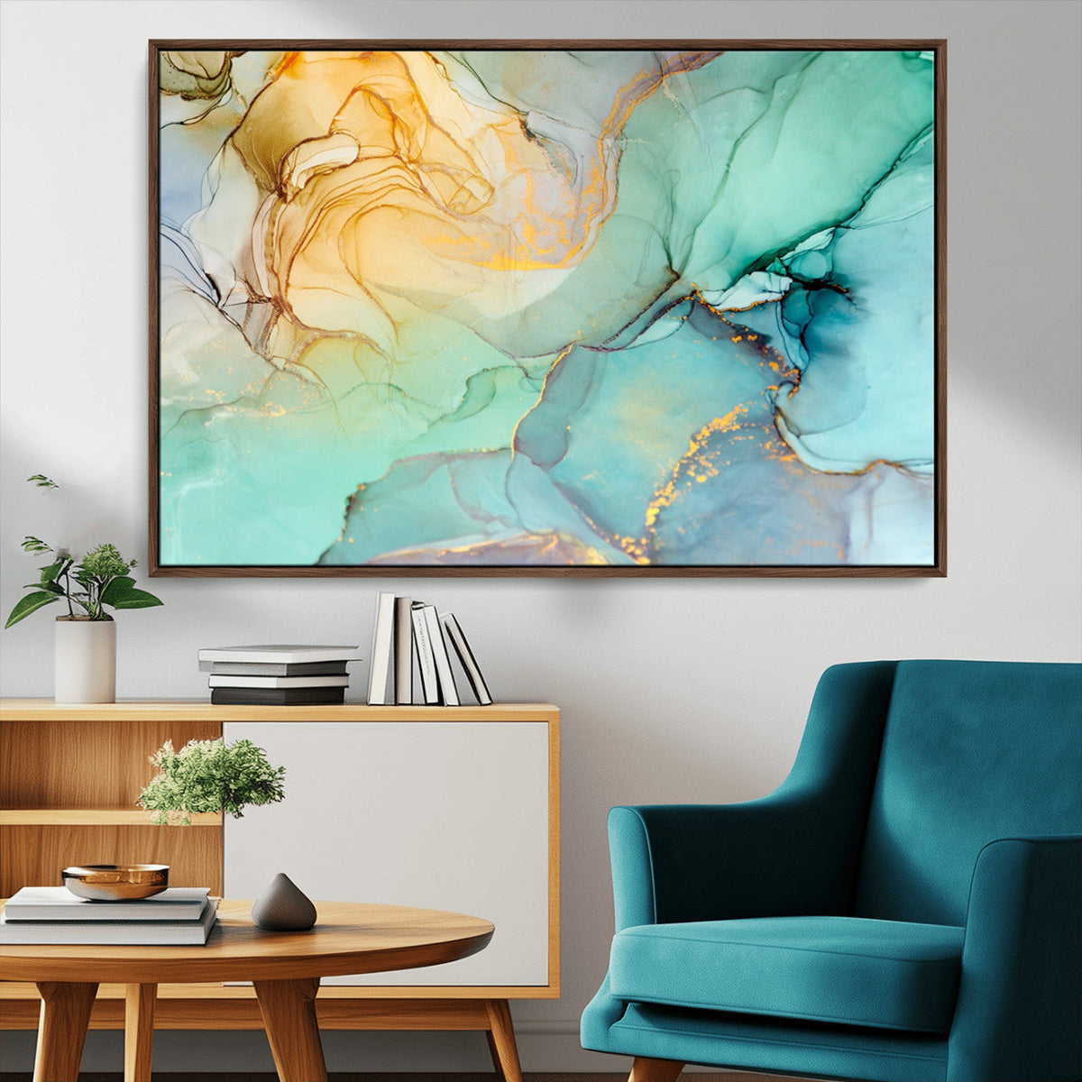 Green Marble Fluid Effect Abstract Canvas Wall Art Print