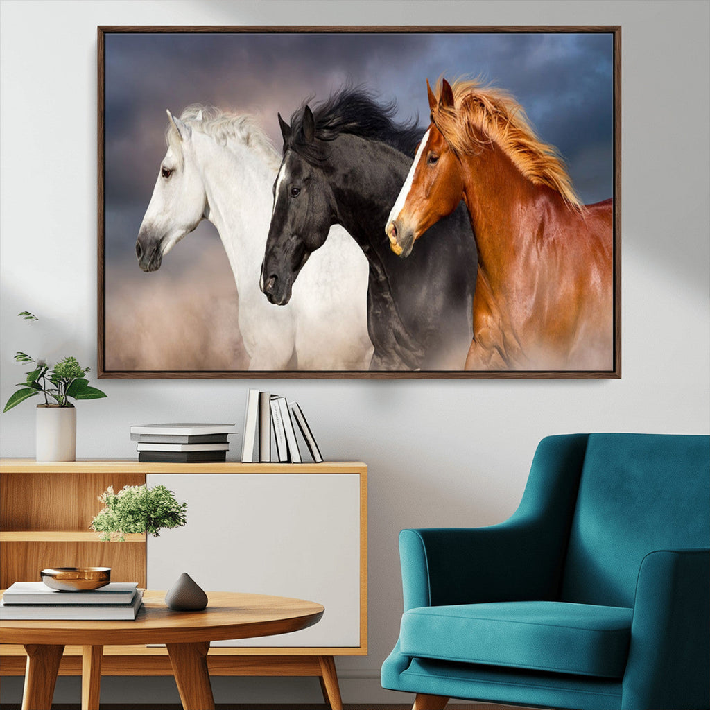 Animal Wall Art Three Horses Farmhouse Art Canvas Print