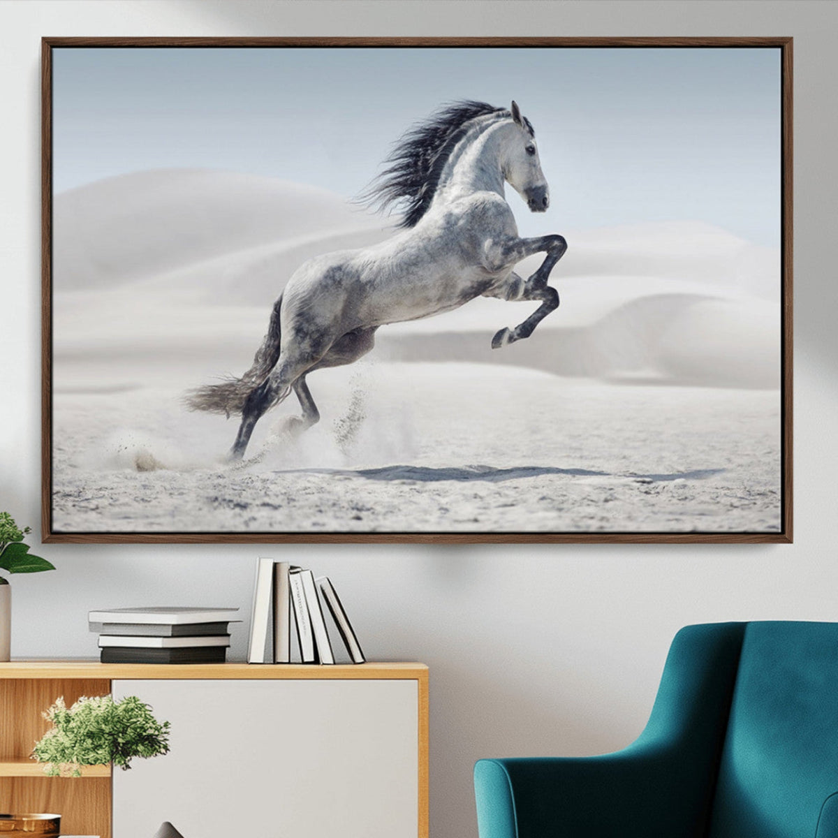 Prancing Horse Desert Large Wall Art Canvas Print, Majestic Horse Animal Artwork
