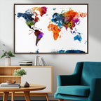 Bold Colorful World Map Canvas Print | Detailed Map of the World Wall Art
